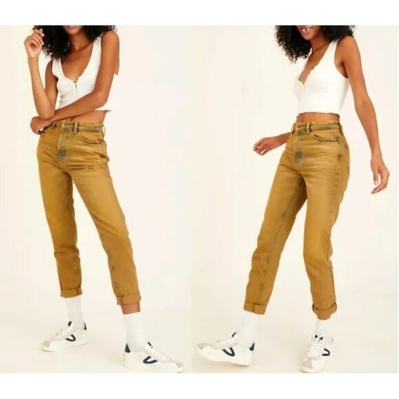 Urban Outfitters UO BDG Womens 26 Mom High Rise Jeans Mustard Yellow Y2K - Picture 1 of 9
